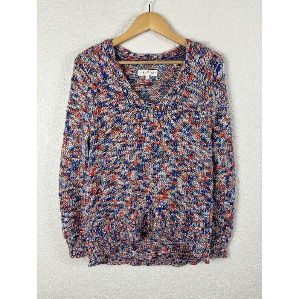 Lou‎ & Grey For LOFT Soft Cozy Crochet Sweater Size Small Blue Orange Colorful